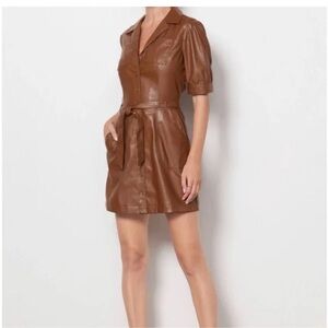 PAIGE Mayslie Vegan Faux Leather Button Front Belted Mini Dress Size Large